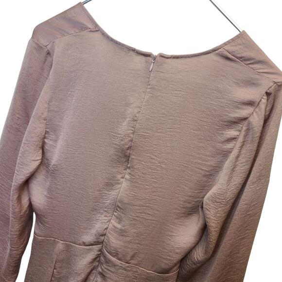 Missguided Pink Plunge Neck Silky Long Sleeve Panelled Thigh Slit Mini Dress 4 - Picture 4 of 10